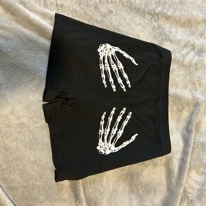 Black Shorts with Skeleton Hand Design